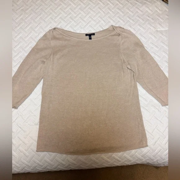 Eileen Fisher | 100% Linen Cream Long Sleeve Top - Picture 2 of 4